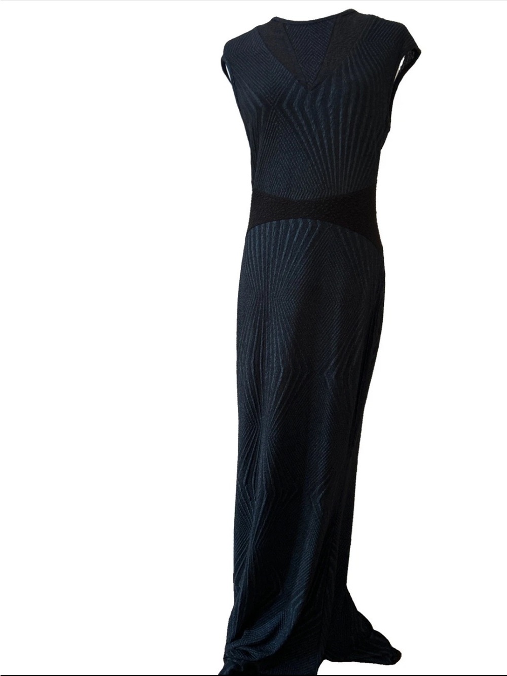 Kayla By Tally Taylor Dress M Long Stretchy Knit Geometric Mod glam EUC